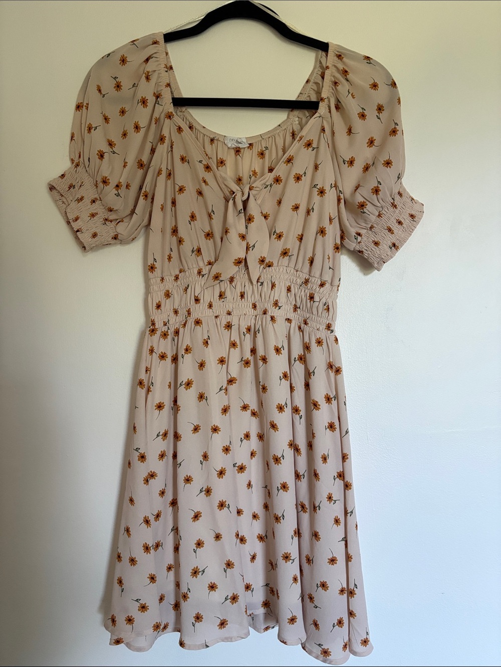 Sienna Sky Blush Floral Puff Sleeve Midi Dress